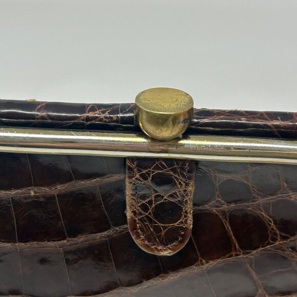 Vintage Mayer New York Brown Alligator Skin 1950's Style Clutch Mid Century Glam - Picture 5 of 9